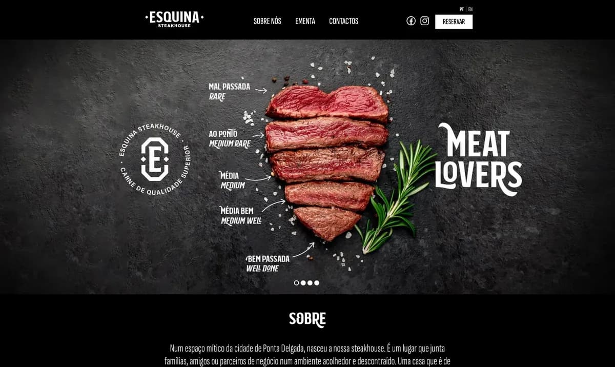 Website Esquina Steakhouse — Restauração · Site institucional